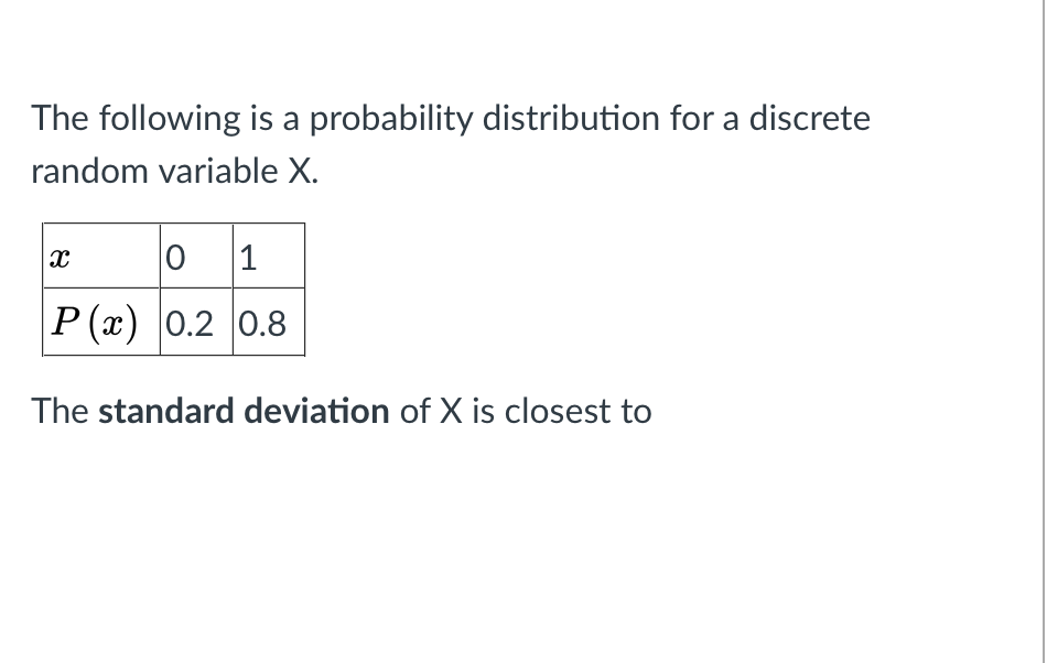 Solved The following is a probability distribution for a | Chegg.com