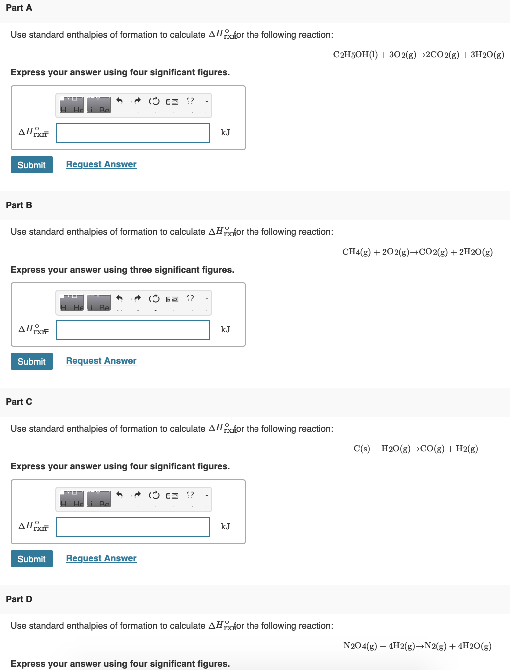 Solved Part A Use standard enthalpies of formation to