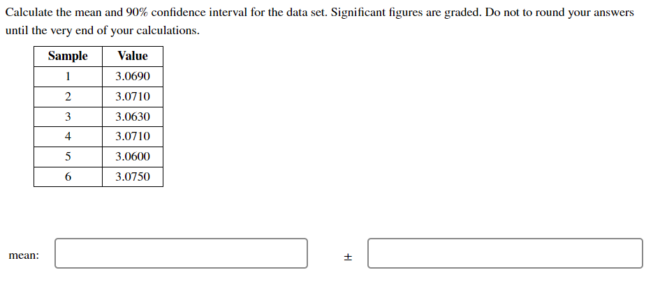 Solved Calculate the mean and 90% confidence interval for | Chegg.com