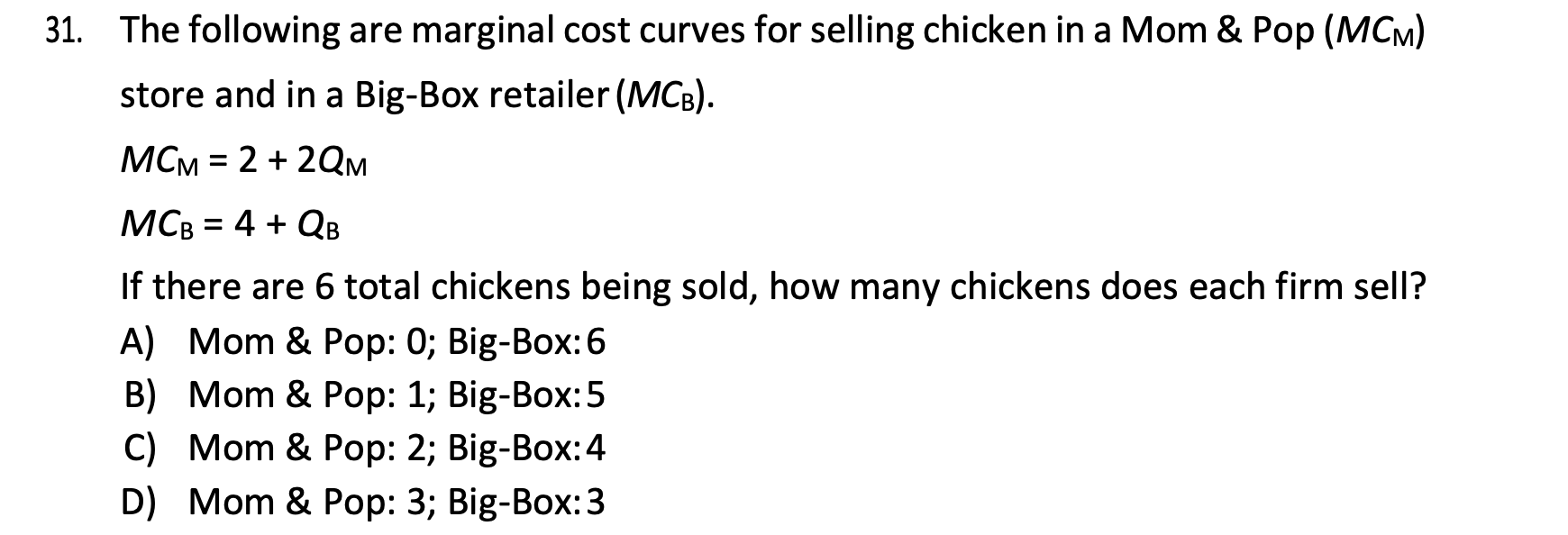 Solved 31. The following are marginal cost curves for | Chegg.com