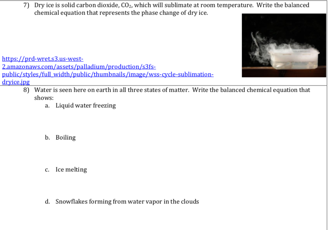 Solved 7 dry ice is solid carbon dioxide co2 which will chegg