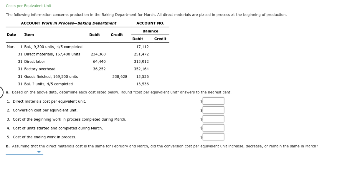 Solved Costs per Equivalent Unit The following information | Chegg.com