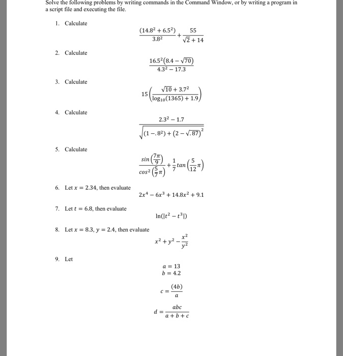 Solved Solve the following problems by writing commands in | Chegg.com