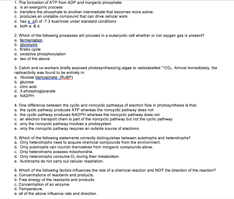 Solved 1. The Formation Of Atp From Adp And Inorganic 