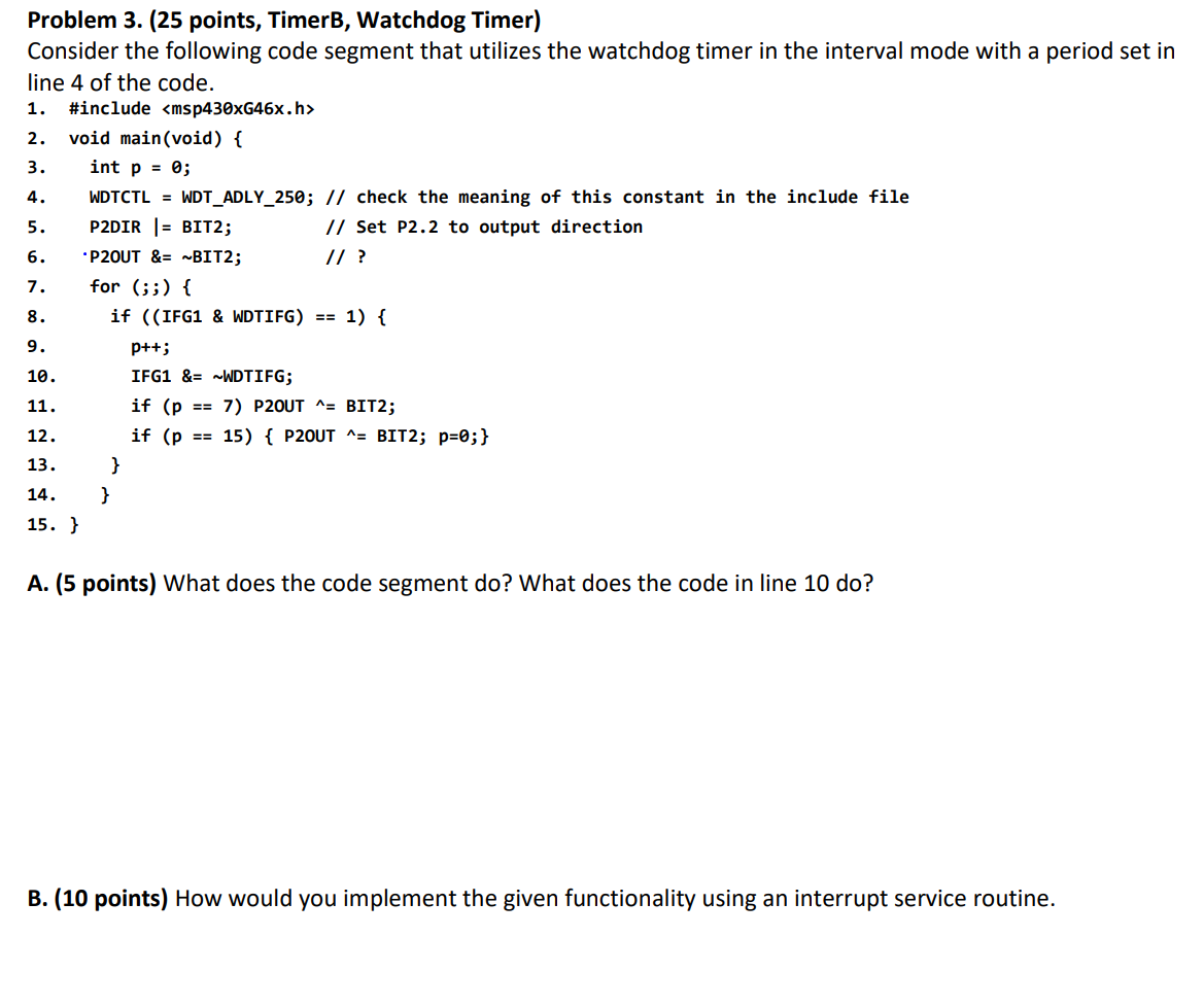 Problem 3 25 Points Timers Watchdog Timer Chegg Com