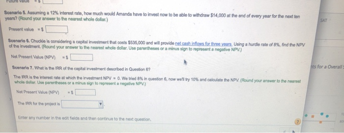Solved Solve various time value of money scenarios 。(Cick he | Chegg.com