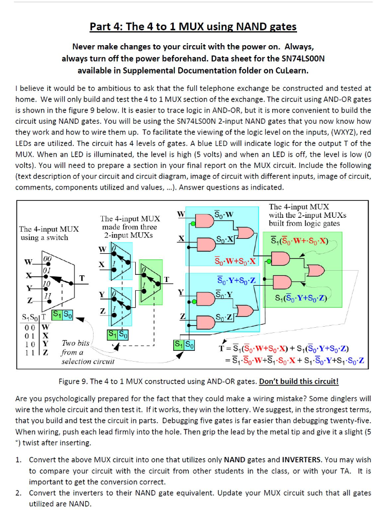Part 4: The 4 to 1 MUX using NAND gates Never make | Chegg.com