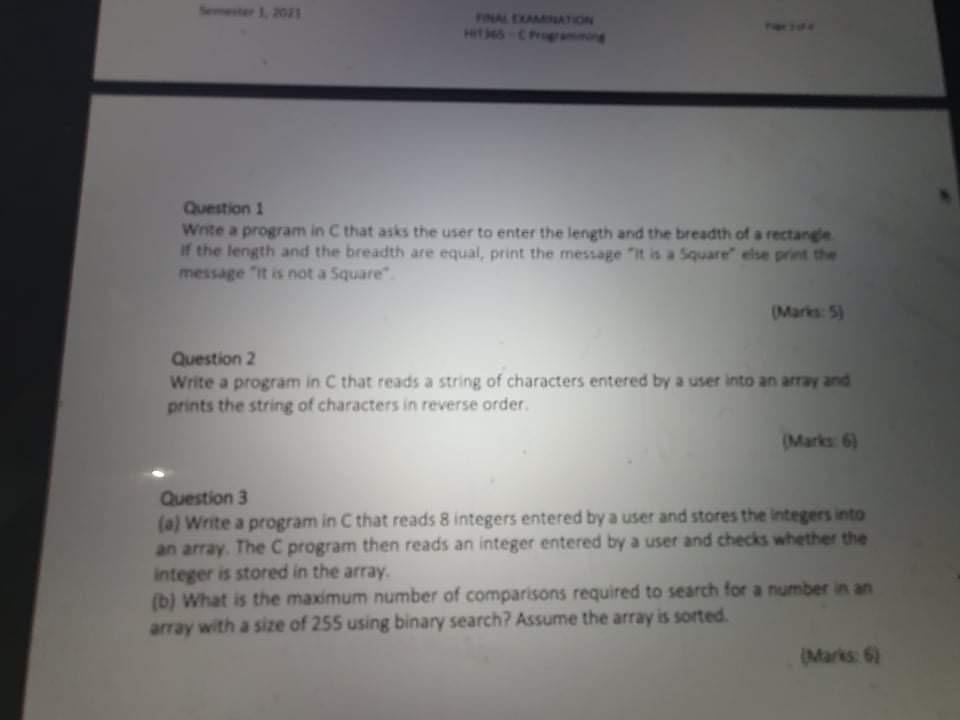 Solved Question 1 Write a program in C that asks the user to | Chegg.com