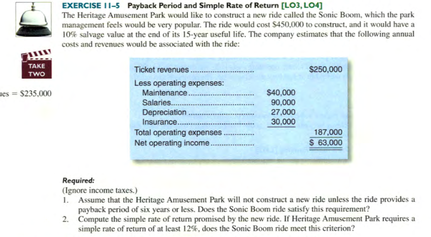 Solved EXERCISE I I-5 Payback Period and Simple Rate of | Chegg.com