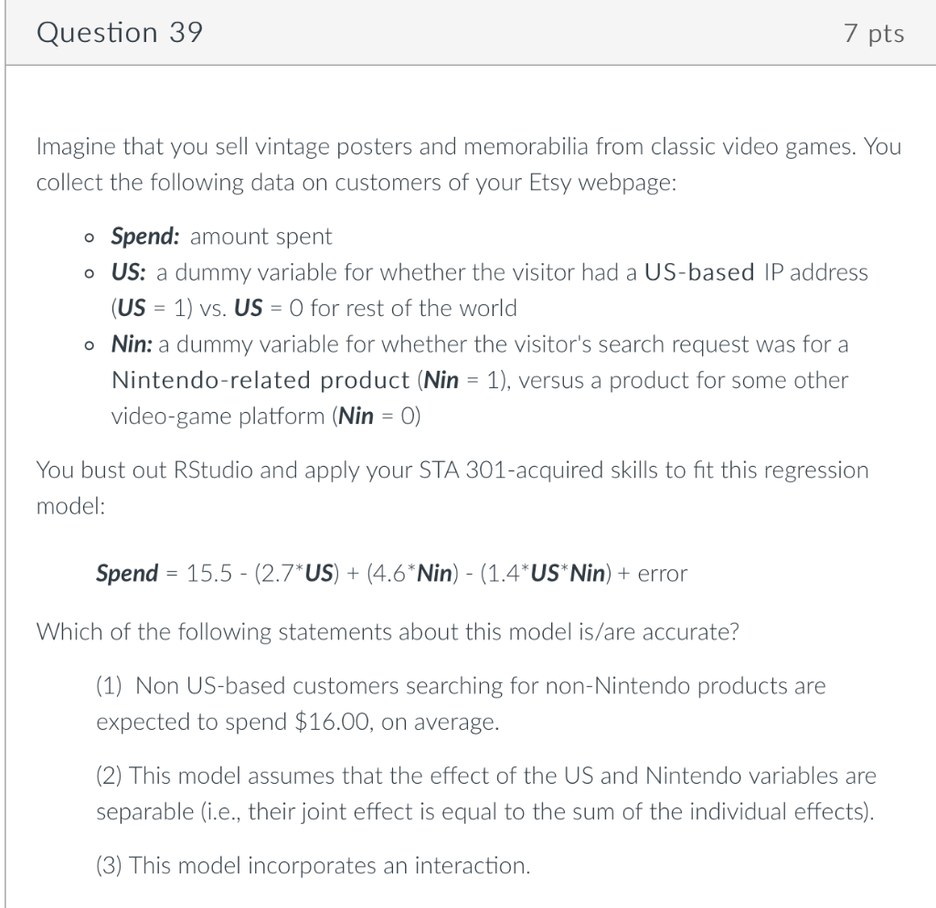Solved Question 39 7 pts Imagine that you sell vintage | Chegg.com