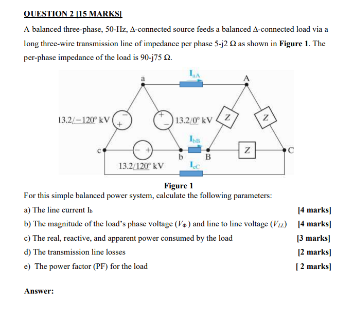 Solved QUESTION 2 [15 MARKS] A balanced three-phase, 50-Hz, | Chegg.com