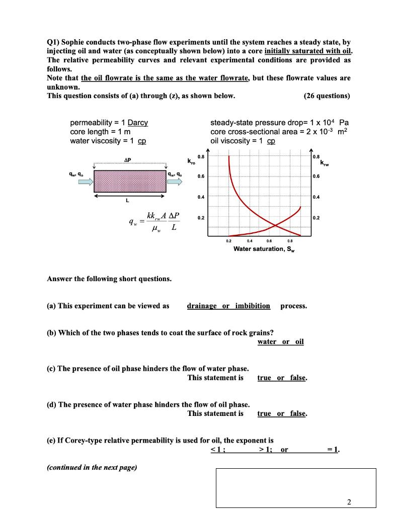 Solved Q1) Sophie conducts two-phase flow experiments until | Chegg.com