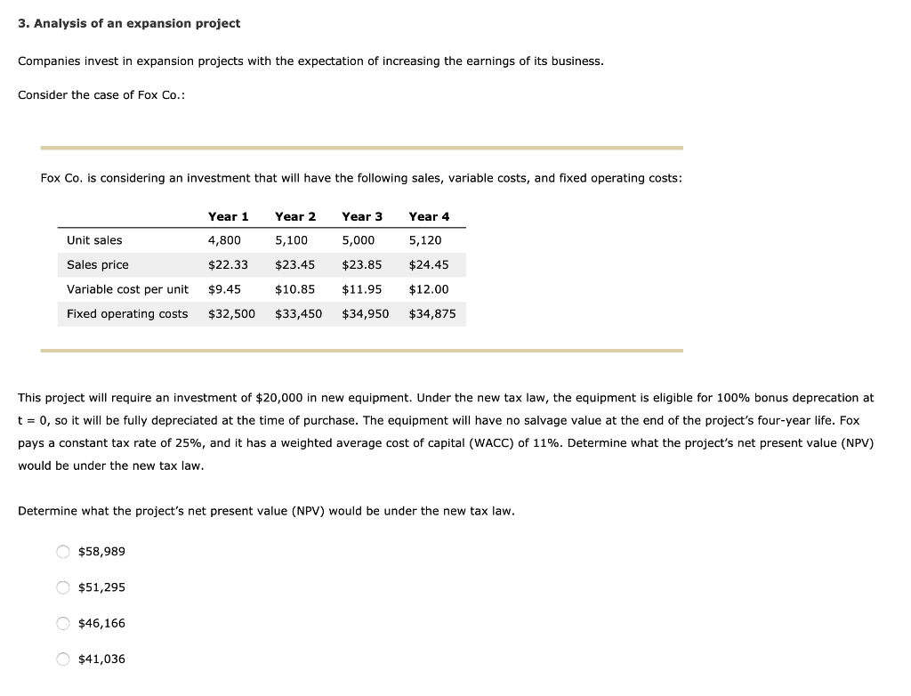 Solved 3. Analysis of an expansion project Companies invest