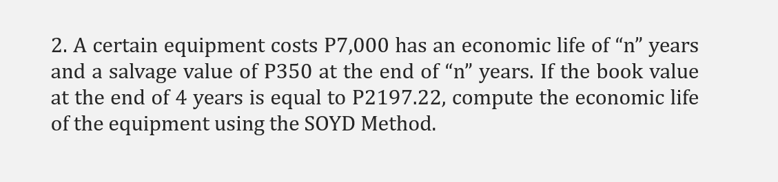 Solved 2. A certain equipment costs P7,000 has an economic | Chegg.com