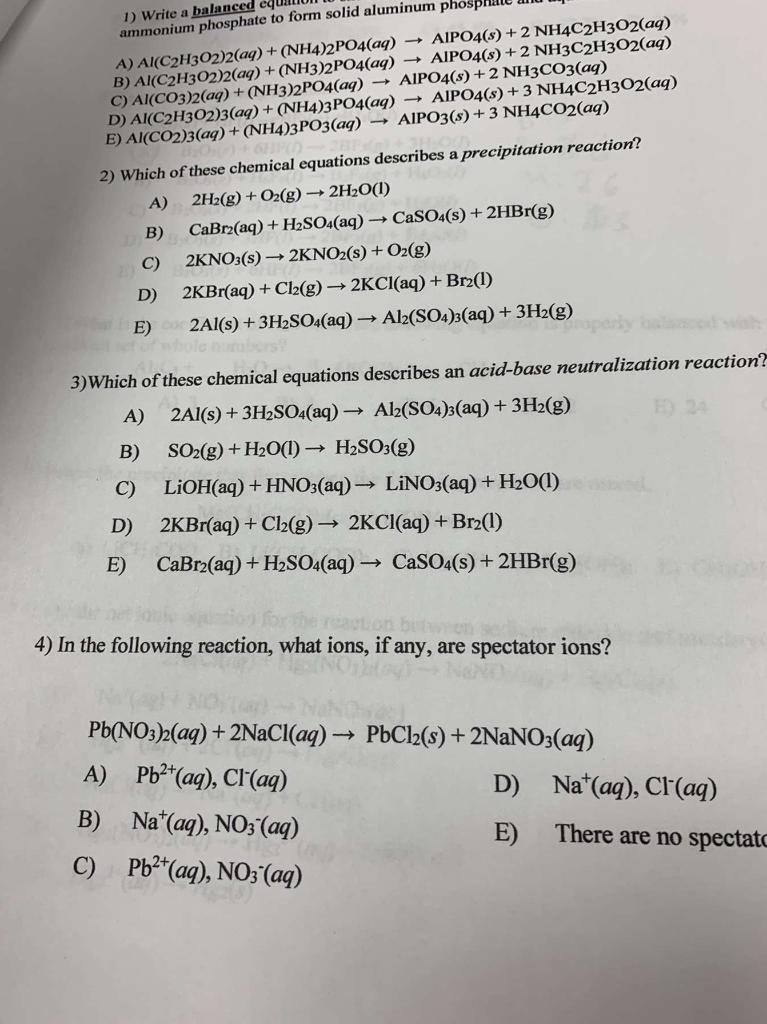 Solved 1) Write a balanced equ ammonium phosphate to form | Chegg.com