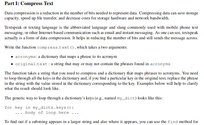 Solved Part I: Compress Text Data compression is a reduction | Chegg.com