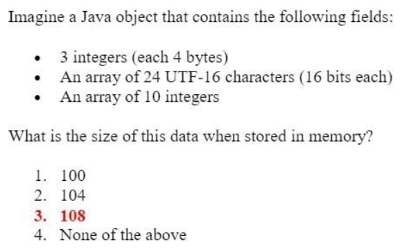 Solved Imagine a Java object that contains the following | Chegg.com
