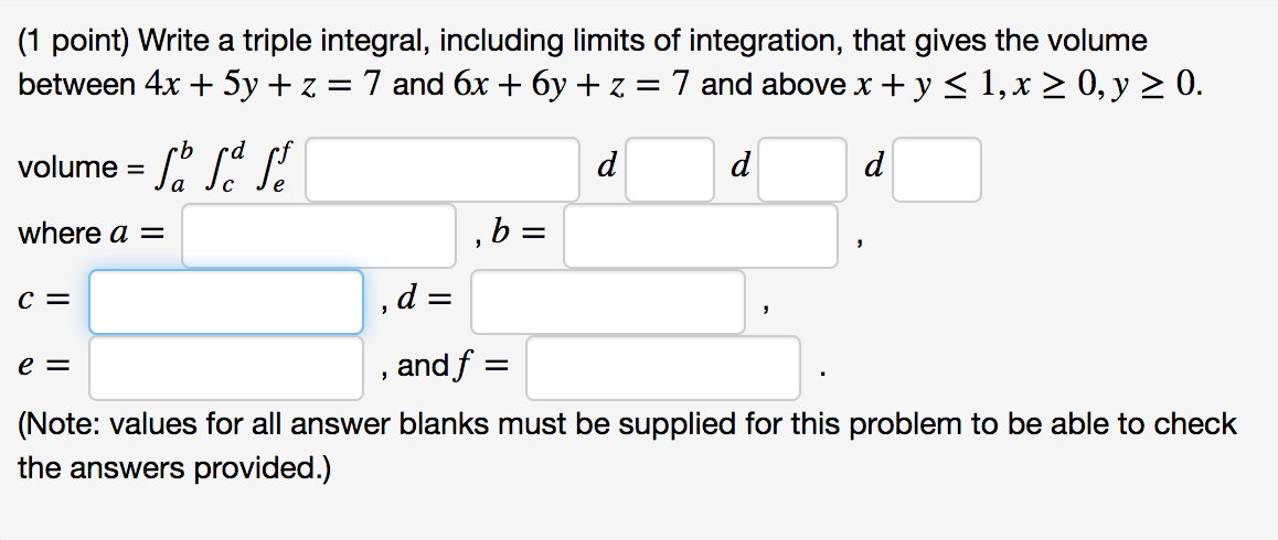 Solved (1 Point) Write A Triple Integral, Including Limits | Chegg.com