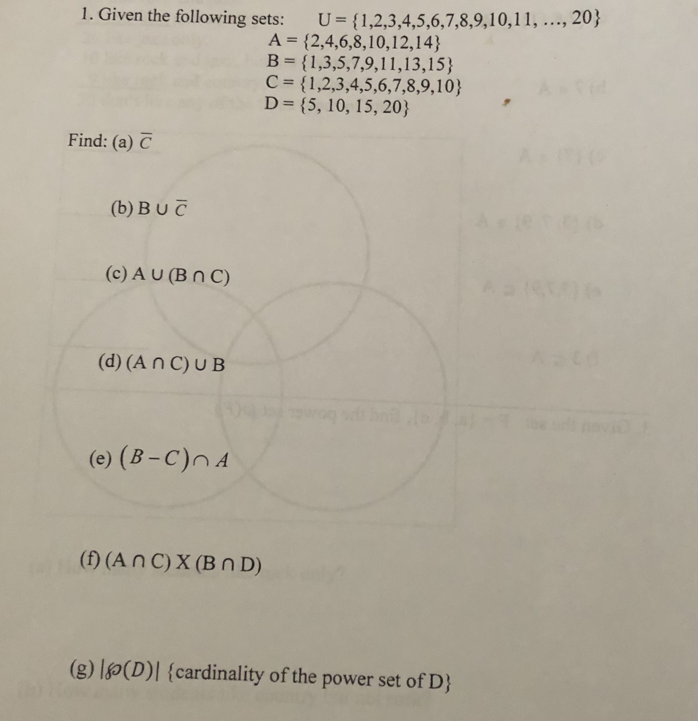 Solved 1. Given The Following Sets: | Chegg.com