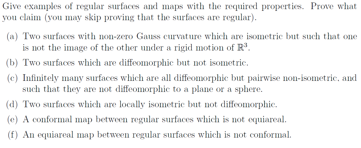Give examples of regular surfaces and maps with the | Chegg.com