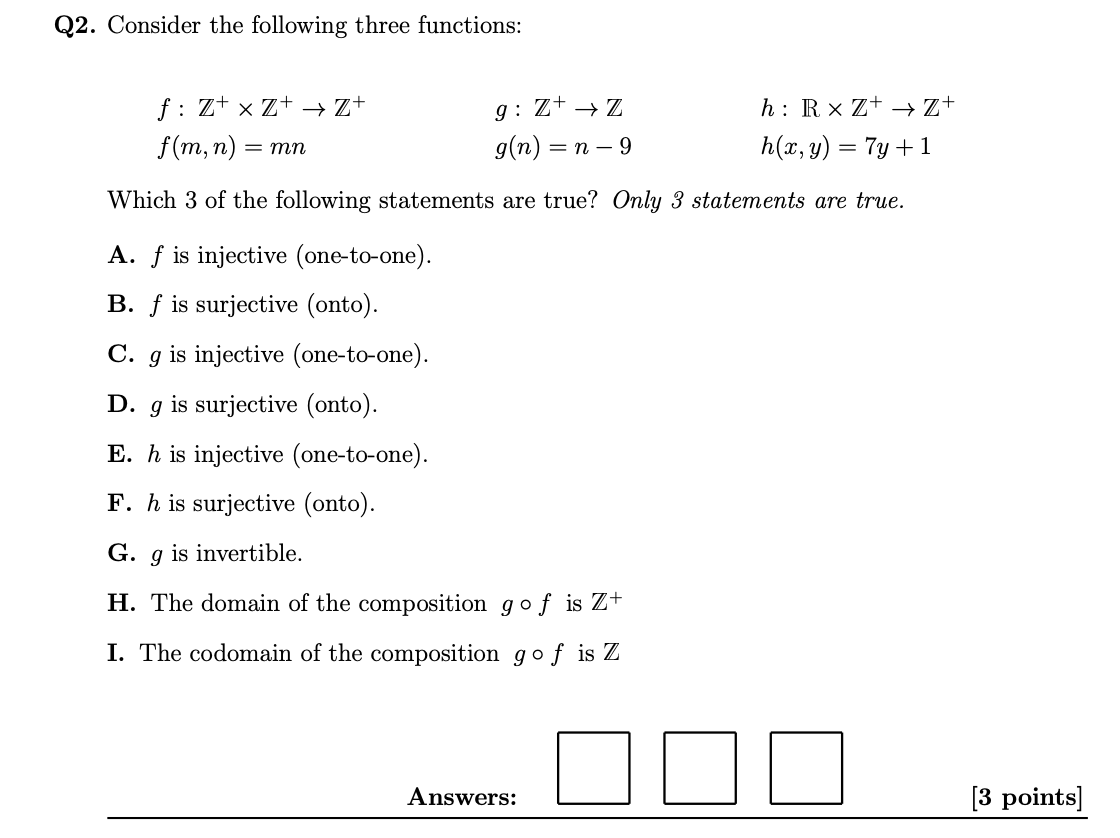 Solved Q2 Consider The Following Three Functions Z F Chegg Com
