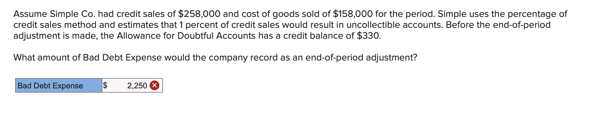 Solved Assume Simple Co. Had Credit Sales Of $258,000 And | Chegg.com