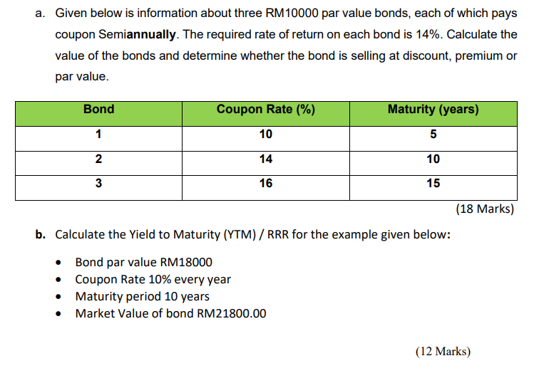 Solved a. Given below is information about three RM10000 par | Chegg.com