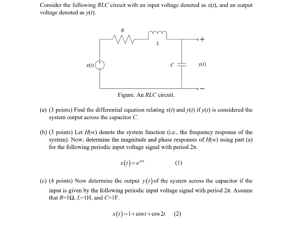 Solved Consider the following RLC circuit with an input | Chegg.com