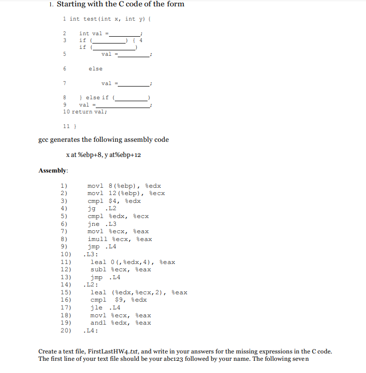 Solved 1. Starting with the C code of the form 1 int | Chegg.com