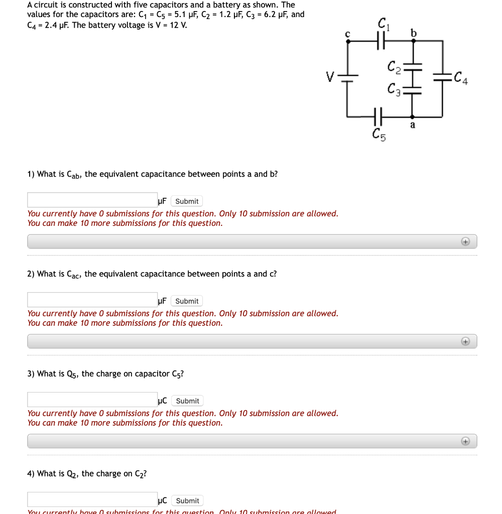 Solved A circuit is constructed with five capacitors and a | Chegg.com