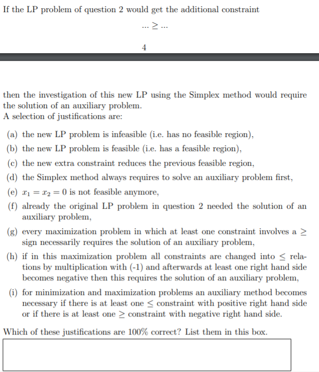 If the LP problem of question 2 would get the | Chegg.com