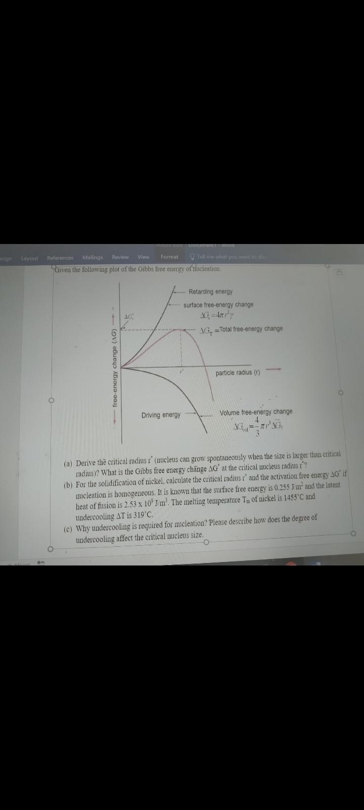 Solved (a) Derive thẽ critical radius r′ (nucleus can grow | Chegg.com