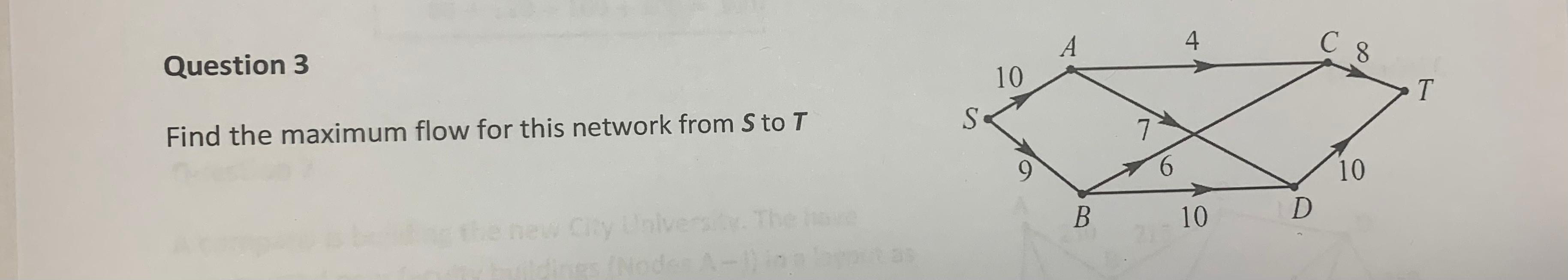 Solved Find the maximum flow for this network from S to T | Chegg.com