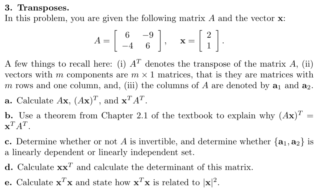Solved 3. Transposes. In this problem, you are given the | Chegg.com