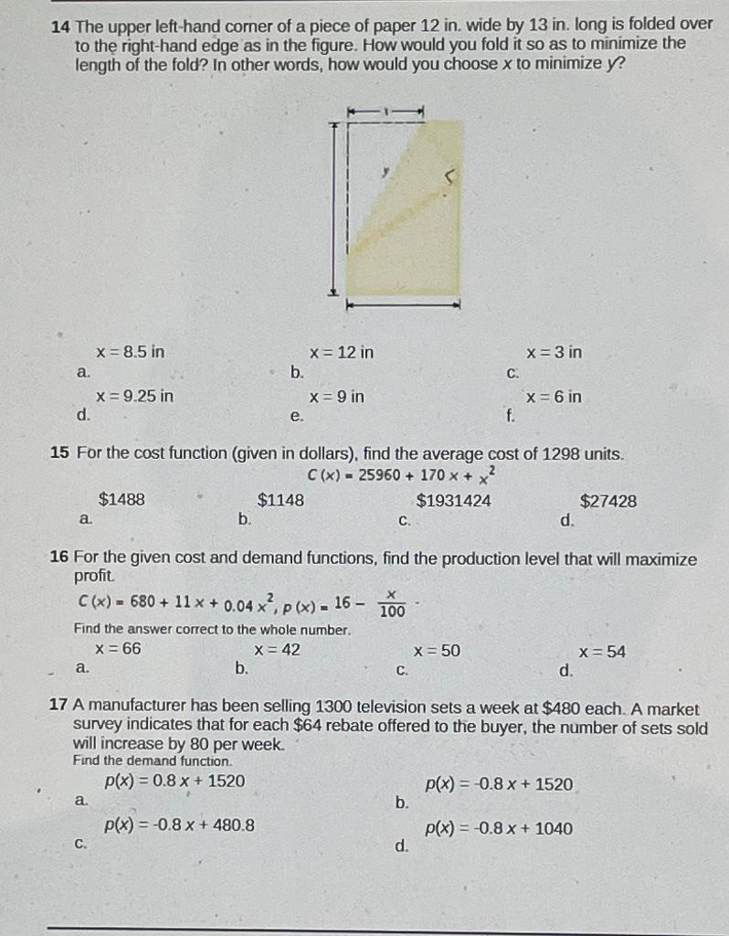 Solved 14 The upper lefthand corner of a piece of paper 12