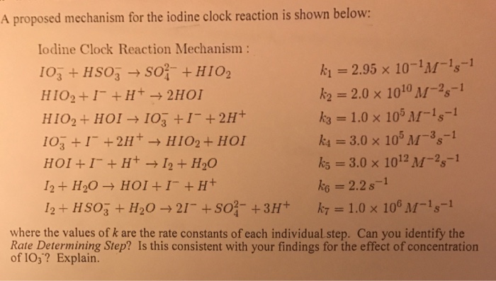 Solved A Proposed Mechanism For The Iodine Clock Reaction Is | Chegg.com