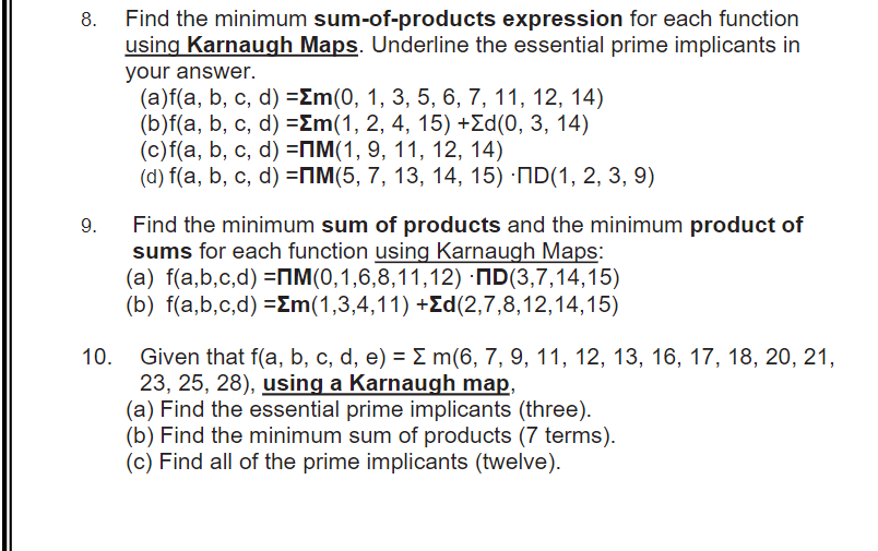 Solved 8. Find the minimum sum-of-products expression for | Chegg.com