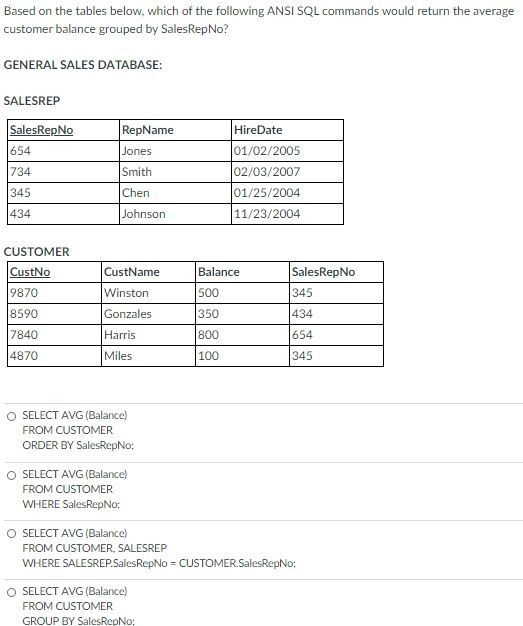 Solved Based on the tables below, which of the following | Chegg.com