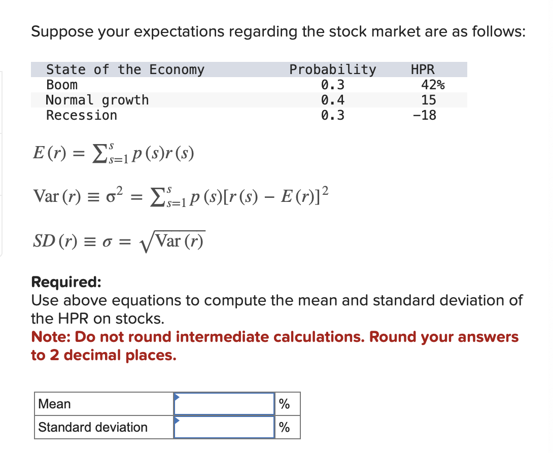 Solved Suppose your expectations regarding the stock market | Chegg.com