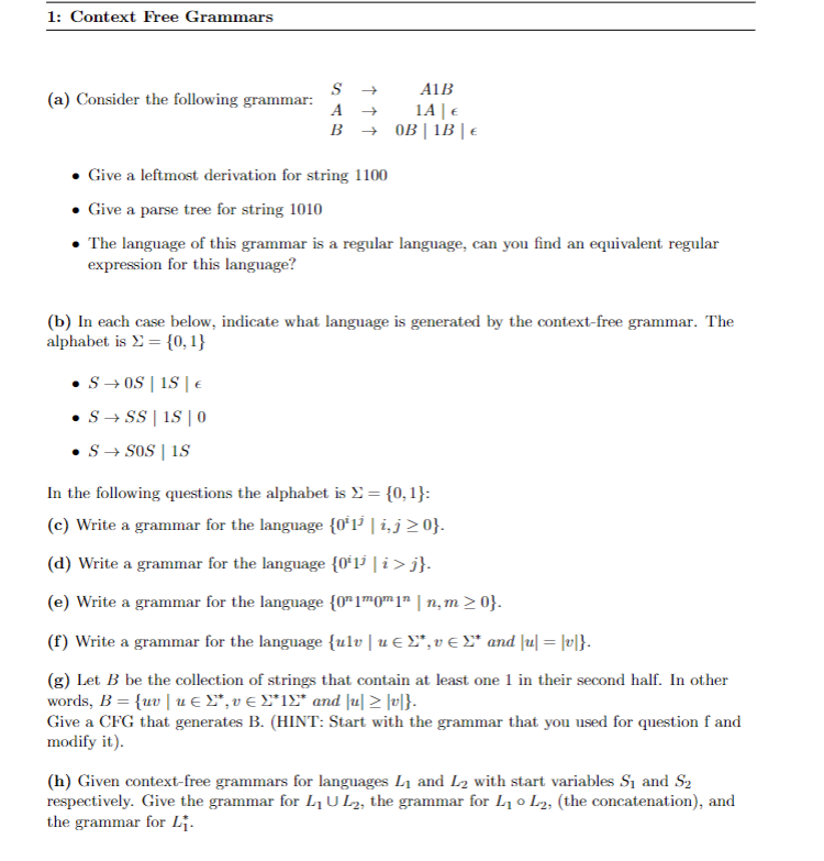 Solved Q4: Give context-free grammars that generate the