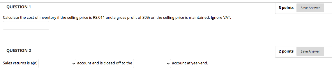 Solved QUESTION 1 3 points Save Answer Calculate the cost of | Chegg.com
