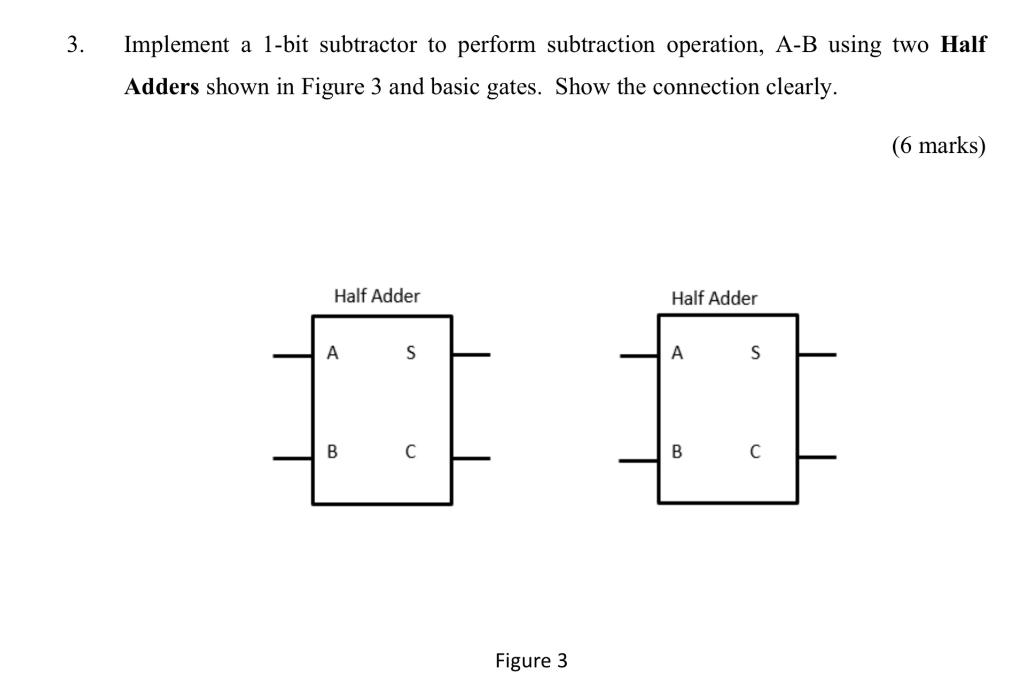 Solved 3. Implement a 1-bit subtractor to perform | Chegg.com