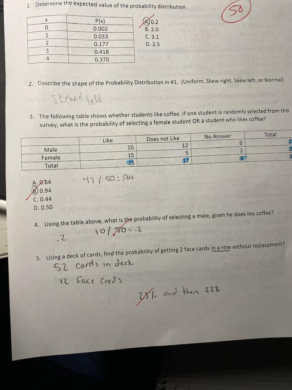 homework probability expected value answers