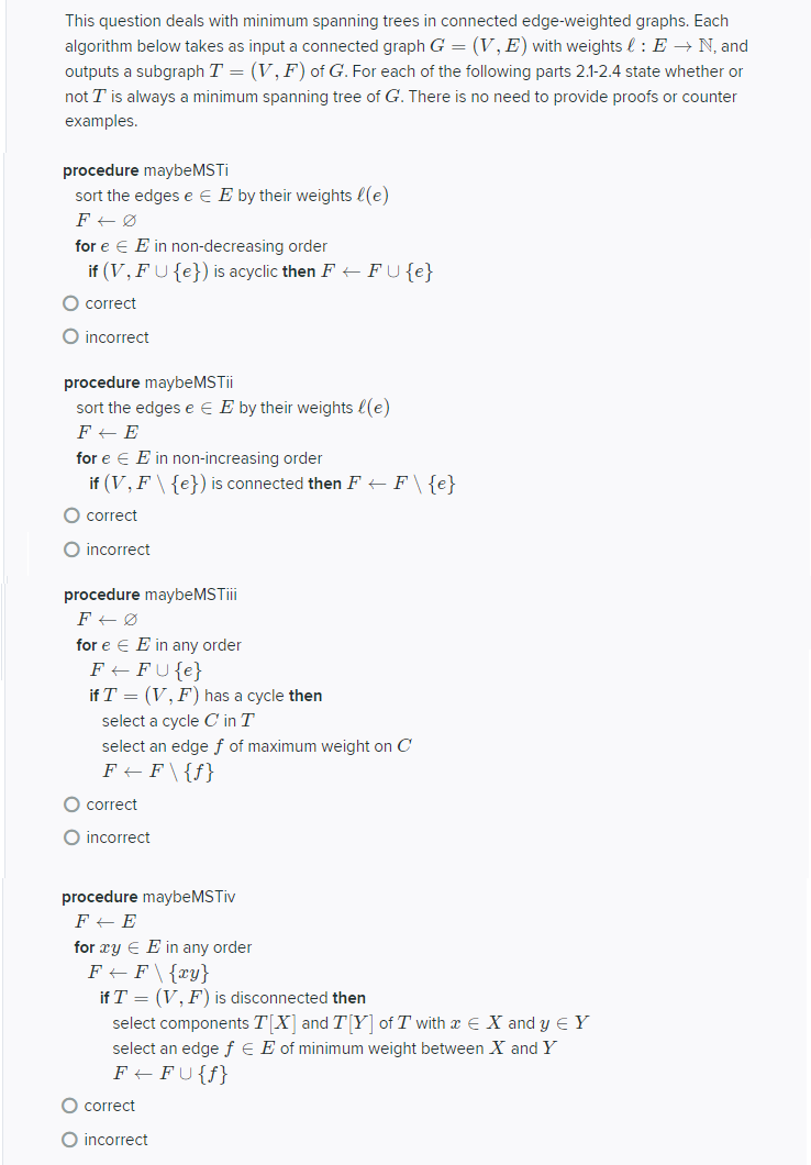 Solved This Question Deals With Minimum Spanning Trees In Chegg Com