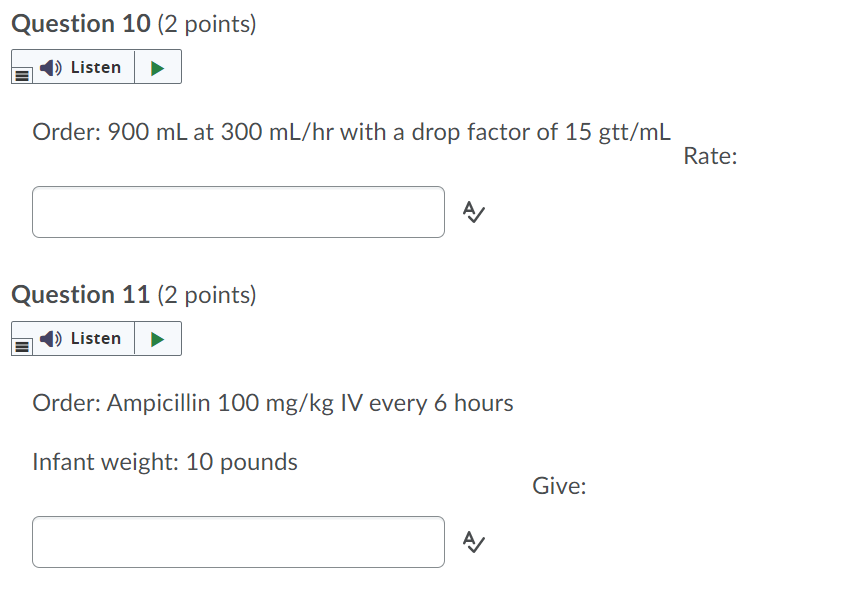 Solved Question 10 2 points Listen Order 900 mL at 300 Chegg