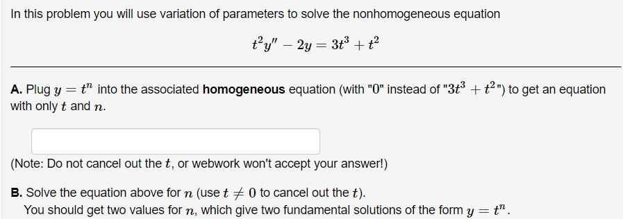 Solved In this problem you will use variation of parameters | Chegg.com