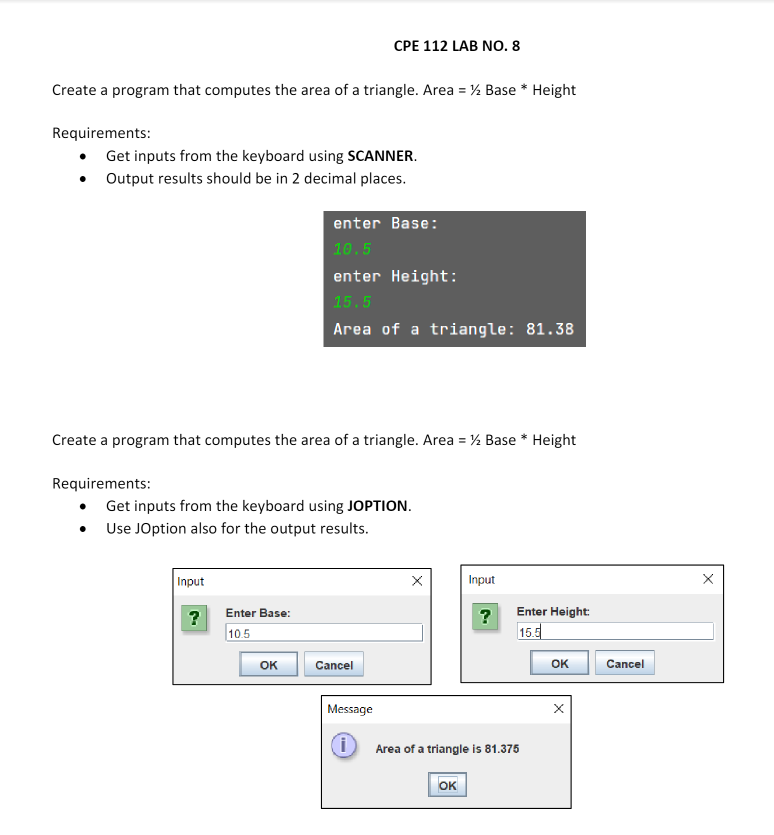 Solved CPE 112 LAB NO. 8 Create a program that computes the | Chegg.com