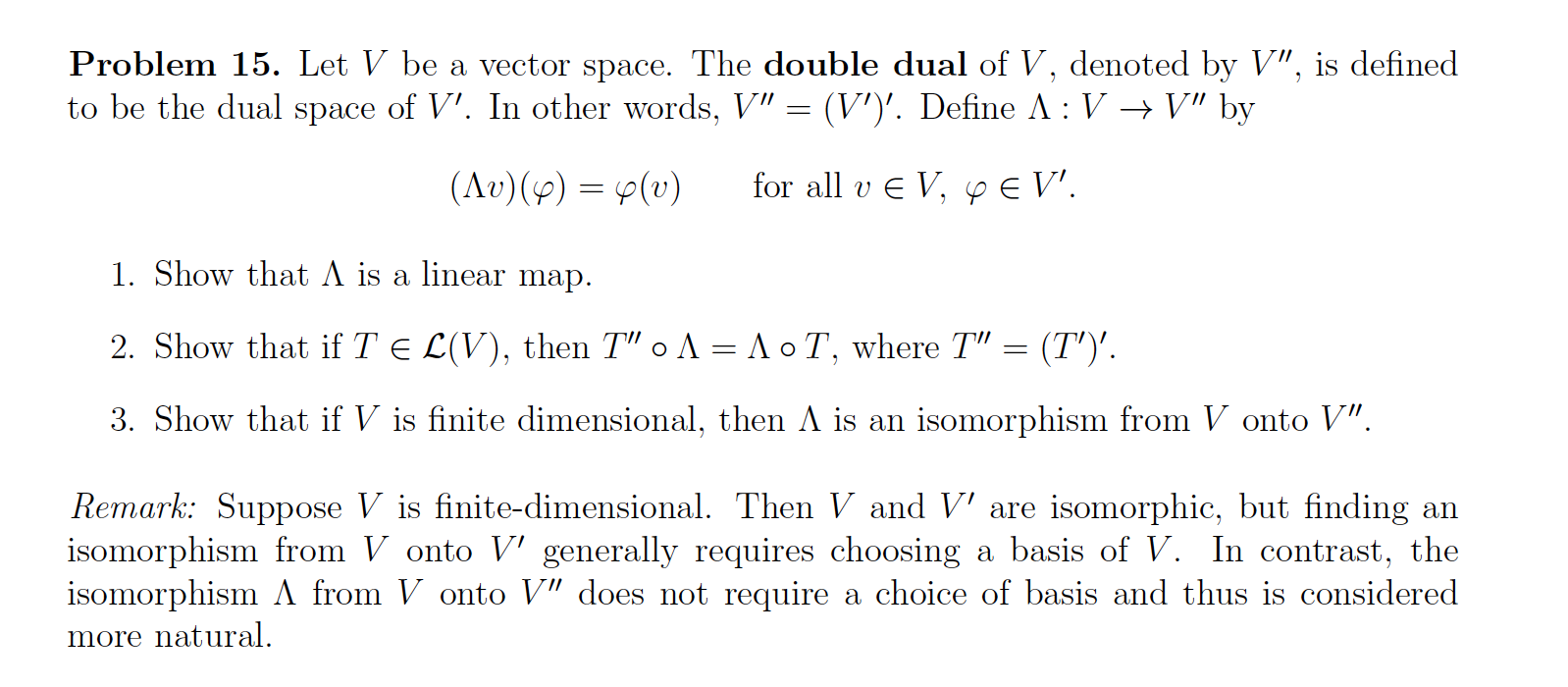 Solved Problem 15. Let V be a vector space. The double dual