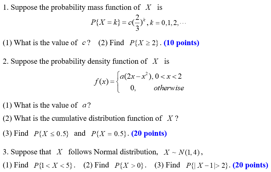 Solved 1. Suppose the probability mass function of X is | Chegg.com