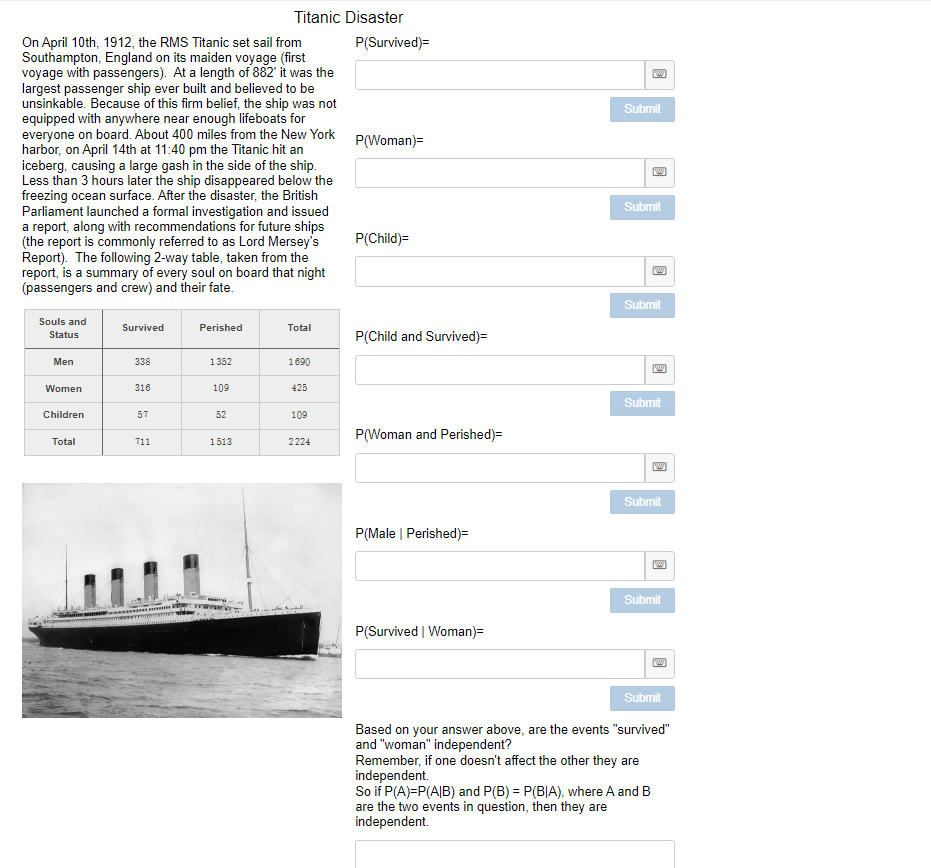 Solved On April 10th, 1912, the RMS Titanic set sail from 